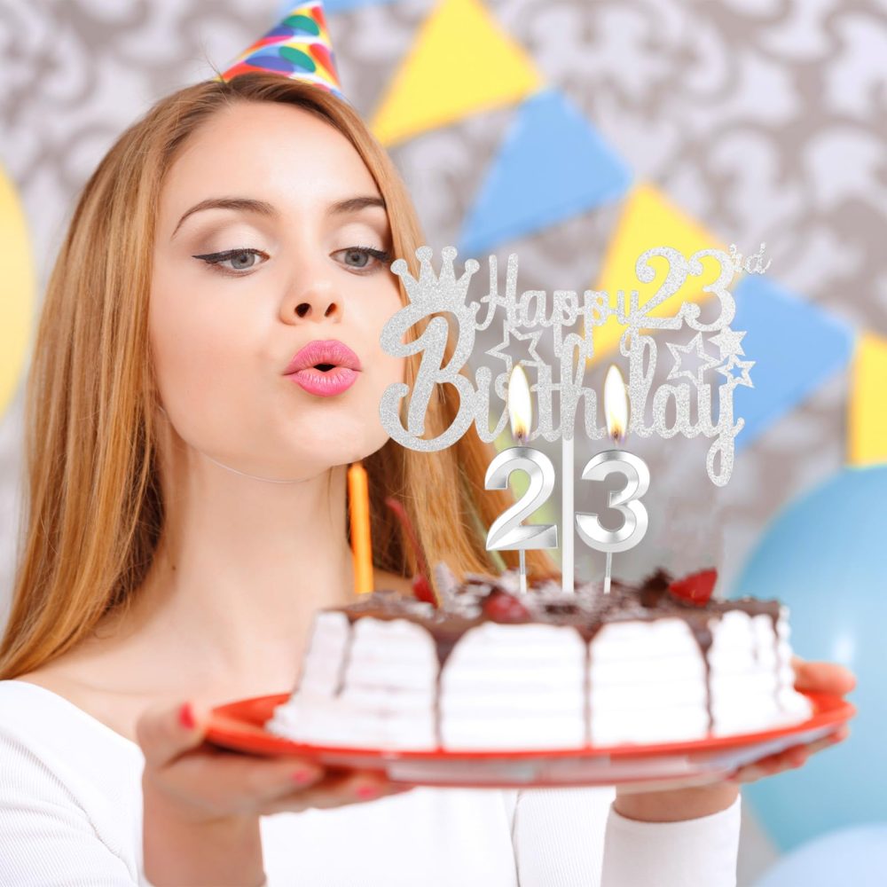 21st Silver Birthday Cake Candle, Party Candle with Cake Topper, Silver Party Candle Cake Topper for Boys Girls Men Women, 21th Birthday Decoration, Wedding Anniversary - Image 3