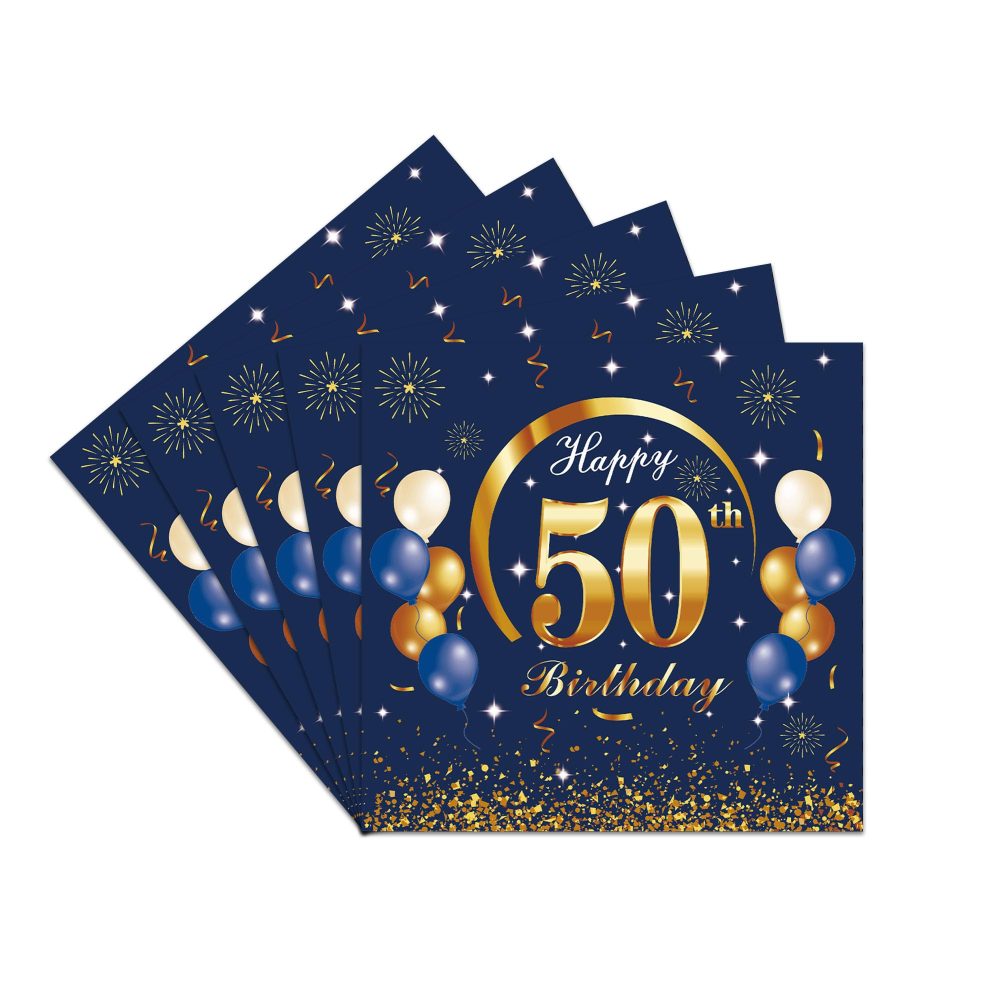 Yiran Happy 50th Birthday Navy Blue Gold Napkins, 20pcs Party Napkins, 50th Birthday Napkins Happy 50th Birthday Decorations Paper Tissues for Men,Women 50th Birthday Party Supplies Table Decoration
