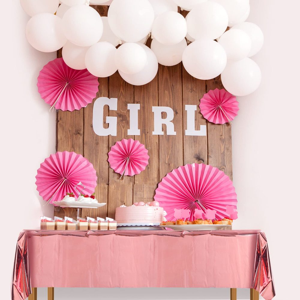 ELECLAND Rose Gold Table Cover, Metallic Rose Gold Plastic Tablecloth 137 x 274 cm Rectangle Pink Foil Table Covers for Wedding, Baby Shower, Birthday Party Decoration - Image 5