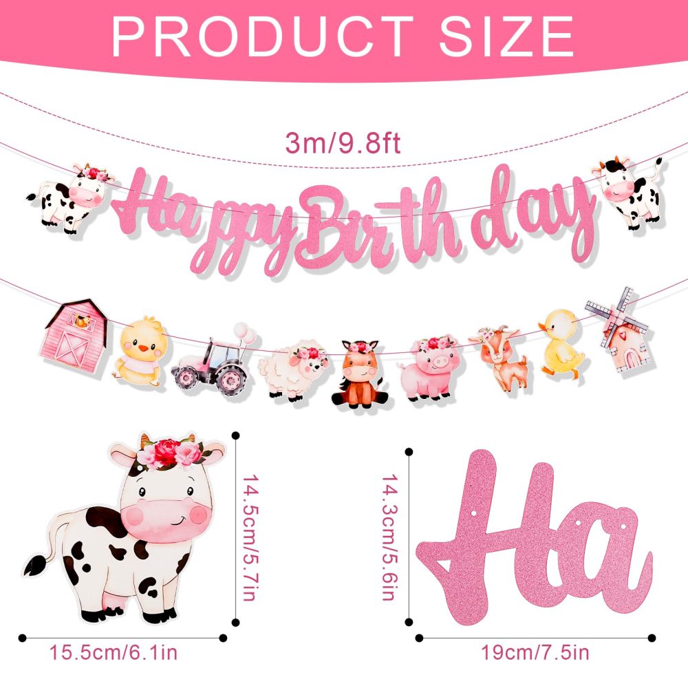 Farm Animal Happy Birthday Banner, Creative Barnyard Animals Banners Cute Farm Baby Shower Banner Farm Animals Birthday Supplies for Wall Home Office - Image 7