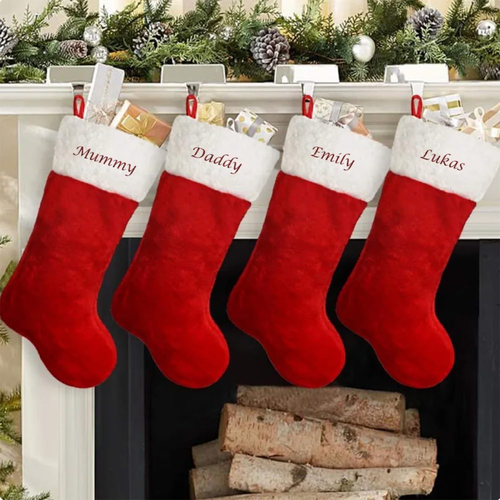 Hoolaroo Personalised Embroidered Red White Plush Plain Christmas Stocking with name Super Jumbo Large 57x30cm Family Xmas Traditional - Image 7