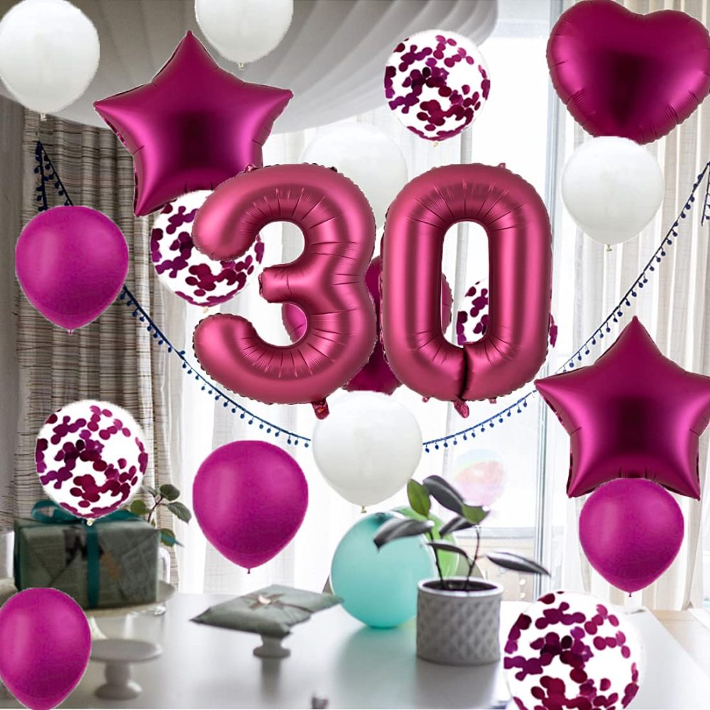 30th Birthday Balloon 30th Birthday Decorations Burgundy 30 Balloons Happy 30th Birthday Party Supplies Number 30 Foil Mylar Balloons Latex Balloon Gifts for Girls,Boys,Women,Men - Image 4