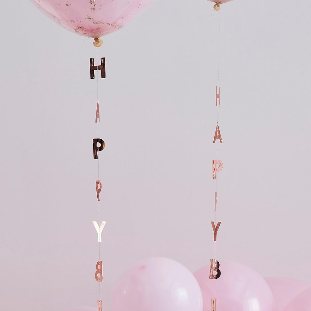 Ginger Ray Rose Gold Foil Happy Birthday Balloon Tails Party Decoration 5 Pack - Image 4