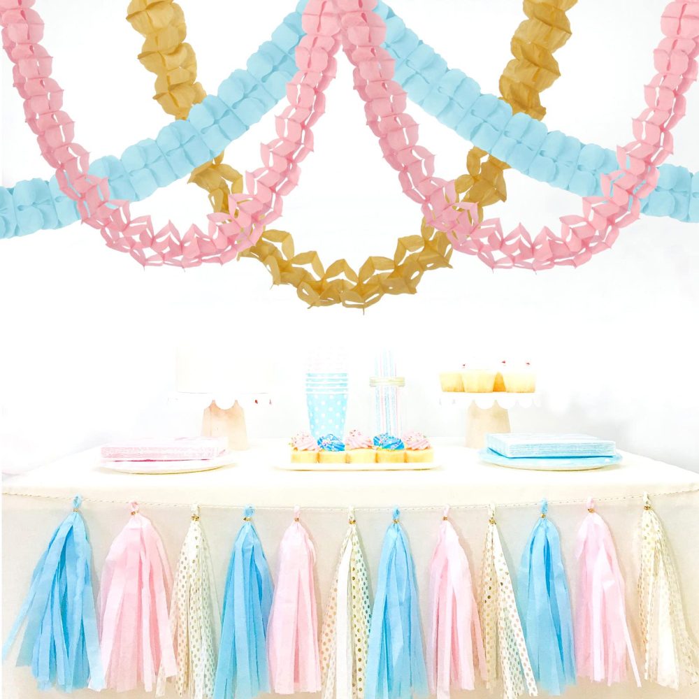 Blue-Pink Gold Party-Decorations Streamers Garland - 12pcs Gender Reveal Ideas 4-Leaf Clover Paper Streamer Wedding Birthday Bachelorette Engagement Baby Shower Supplies Banners Lasting Surprise - Image 5