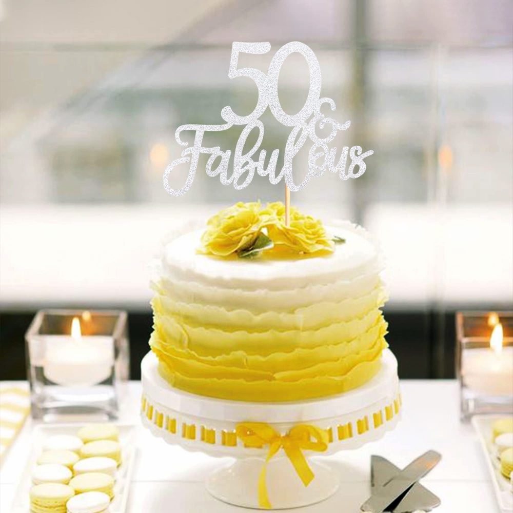 Blumomon 3Pcs 50 & Fabulous Cake Toppers Silver Glitter 50 Birthday Anniversary Cake Toppers for 50 Birthday Anniversary Party Decorations Happy 50th Birthday Cake Decorations Supplies - Image 3