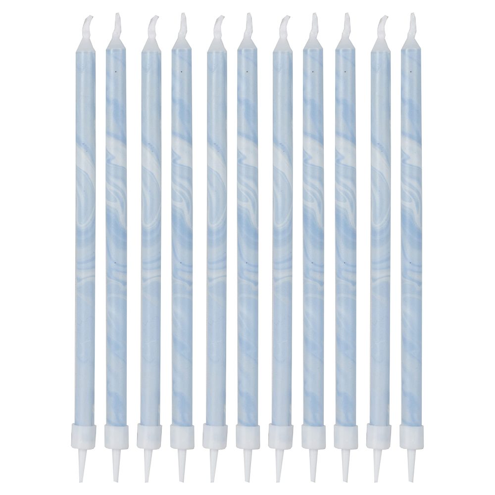Ginger Ray Tall Blue Thin Marble Birthday Cake Candle with Holders Pack of 12,18 cm - Image 4