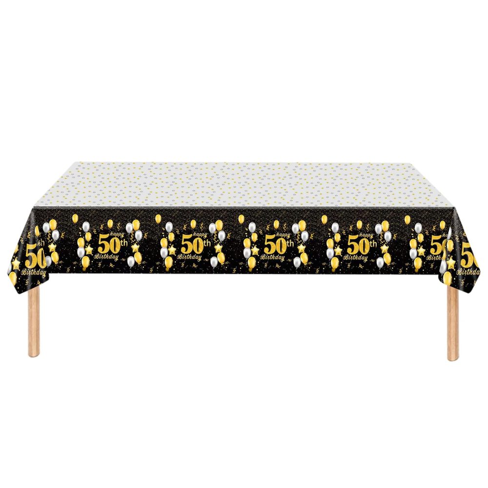 Black Gold Happy 50th Birthday Table Cloth Cover Party for Men,Women,Him,Her,137*274cm 50th Birthday Table Decorations,Rectangular Plastic Tablecloth for 50th Birthday Party Supplies Decorations