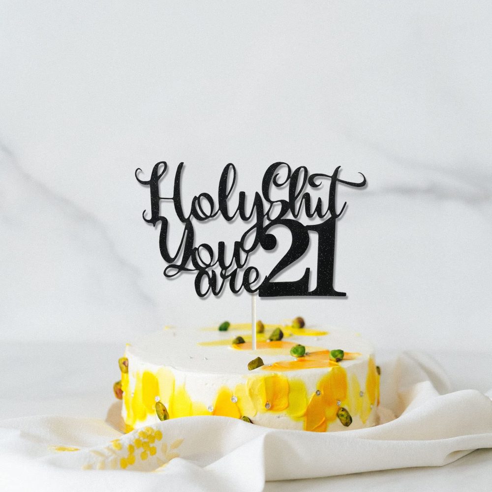Happy 21st Birthday Cake Topper, Funny Black Glitter 21st Birthday Cake Pick for 21st Birthday Bye Bye/Rip Fake ID Anniversary Party Cake Decorations - Image 6