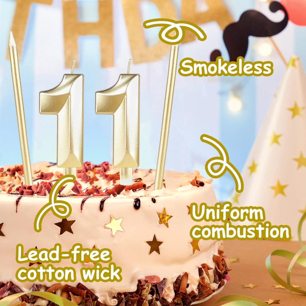 Golden 21st Birthday Cake Candle, Birthday Number Candle with 6 Long Candles, 21th Birthday Candle Set, Golden Candle Cake Topper for Cake Candle Decoration Birthday Party Wedding Anniversary - Image 6