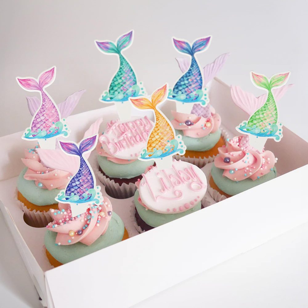Ephlyn 36Pcs Mermaid Tail Cupcake Toppers Mini Under the Sea Mermaid Tail Cake Topper Decorations Mermaid Cupcake Picks for Mermaid theme Birthday Party Decoration Baby Shower Supplies - Image 2