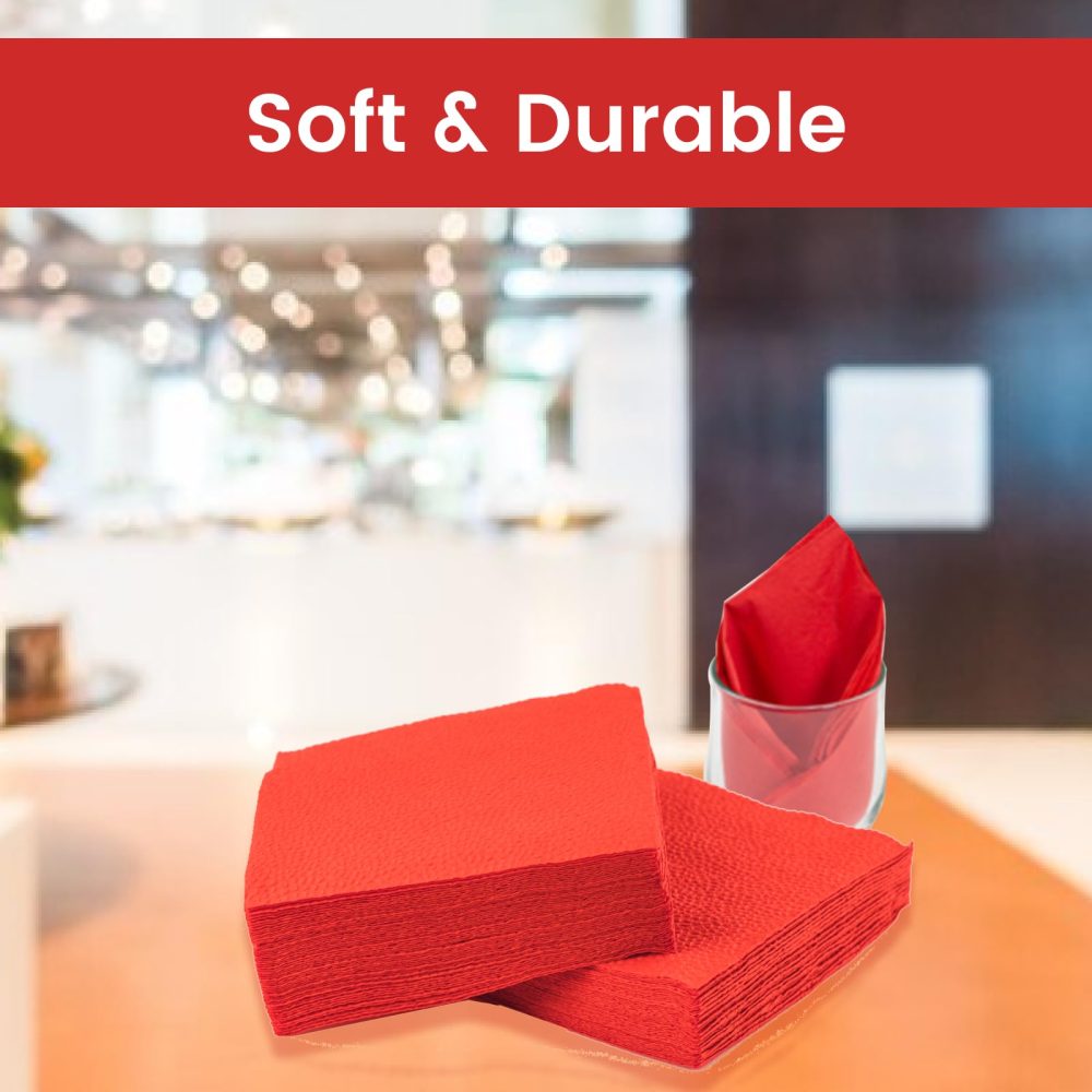 Red Napkins 100-4-Fold 2-ply 33 x 33cm Luncheon Napkins for Parties and Events - 125 Serviettes Red - Strong, Durable and Sleek Red Napkin - Image 3