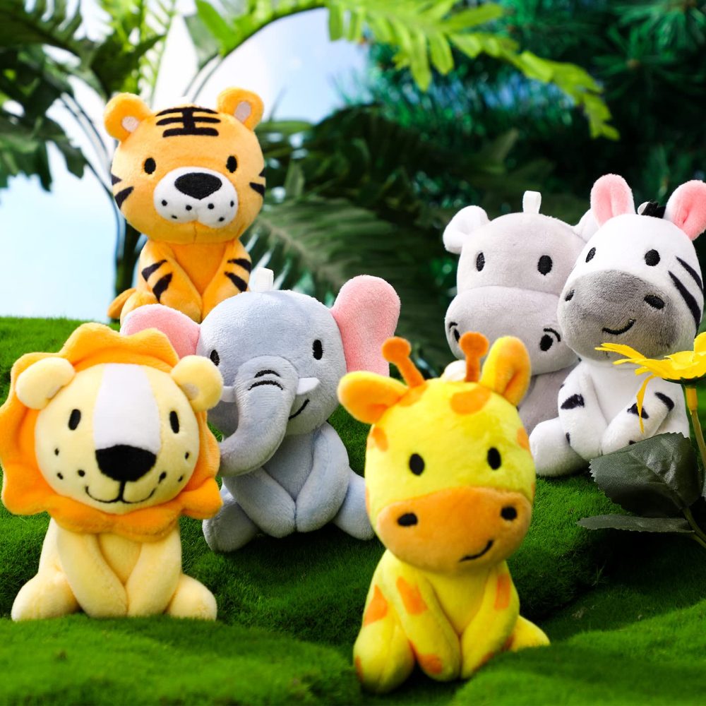6 Pcs Christmas Mini Stuffed Forest Animals Jungle Animal Plush Toys Bulk 4 Inch Cute Plush Elephant Lion Giraffe for Baby Shower Birthday Stuffer Animal Themed Party Decoration - Image 7