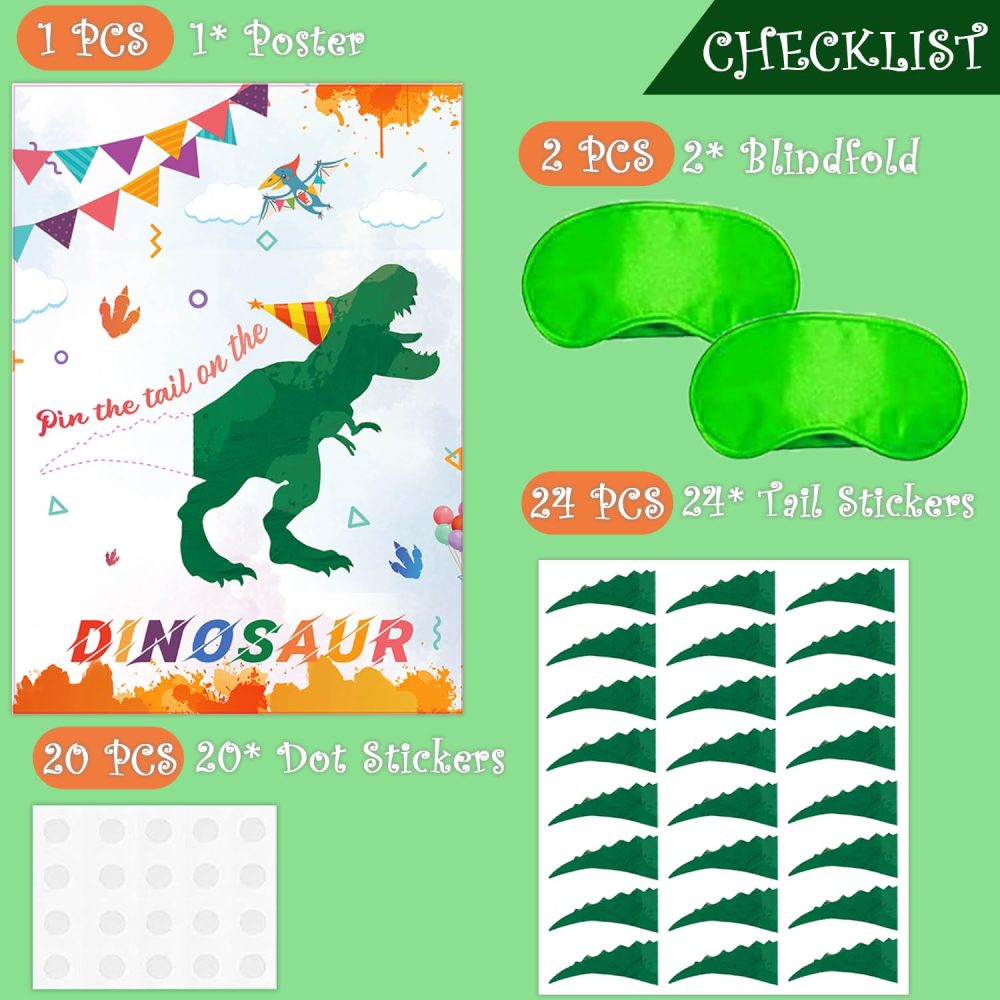 ENTHUR Pin The Tail on The Dinosaur Game -Dinosaur Party Games for Kids Boys with 21'' x 28'' Poster, 24 PCS Tails Sticker Party Supplies for Kids Girls Birthday Party Favor Sets - Image 5