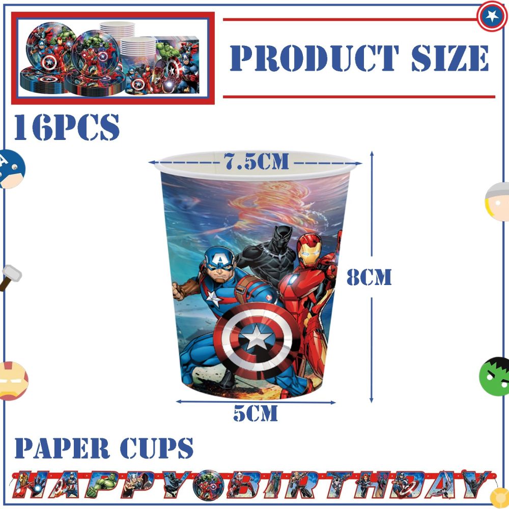 Marvel Avengers Superhero Paper Cups,16Pcs Superhero Party Tableware Cups,Disposable Avengers Party Decorations Captain America Iron Man Paper Cups for Kids Boys Birthday Marvel Party Decor Supplies - Image 2