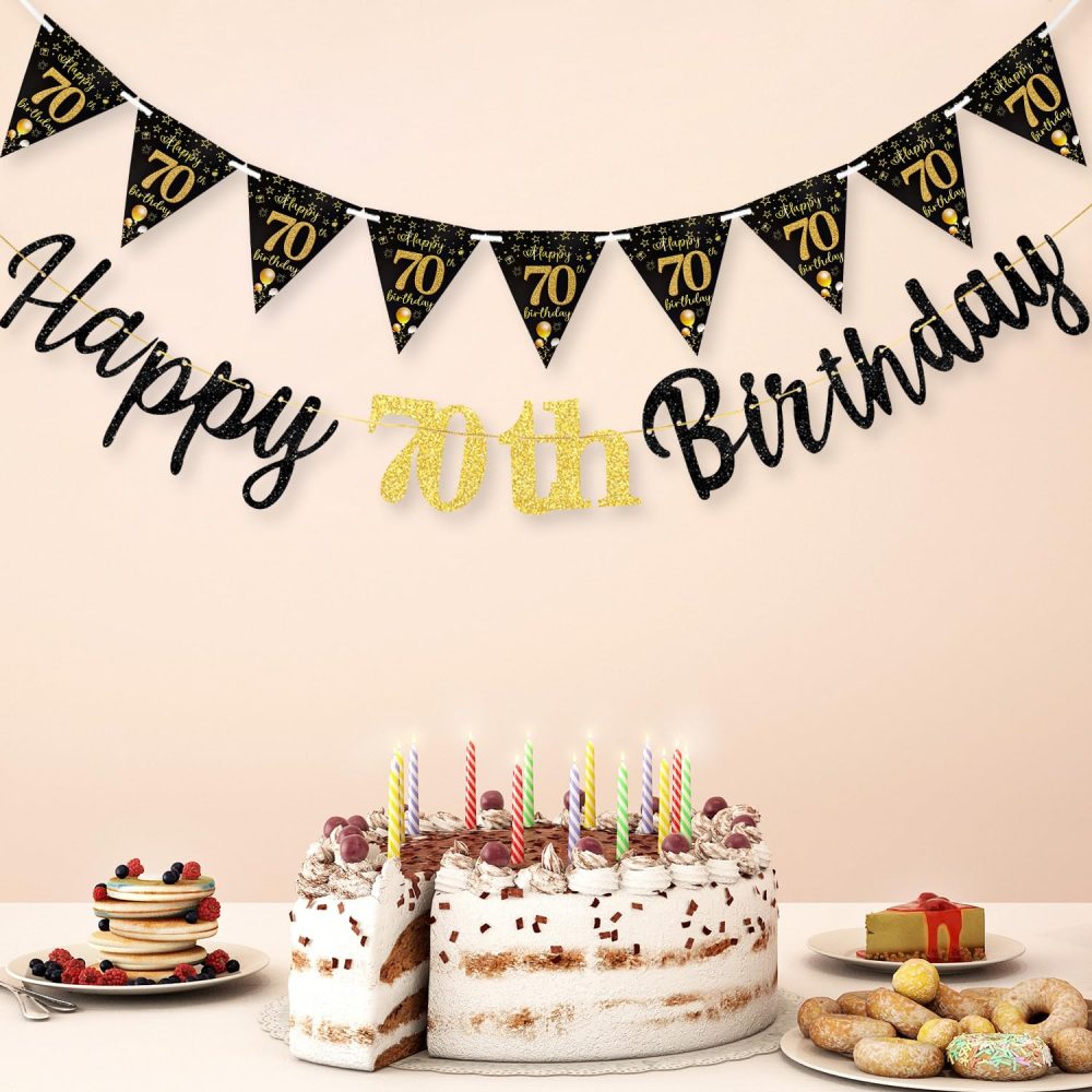 TOPWAYS 70th Birthday Decoration Banner Women Men, Black Gold 70th Birthday Decorations Happy 70th Birthday Banner for Women Men 70th Birthday Party Decorations (Birthday 70) - Image 6