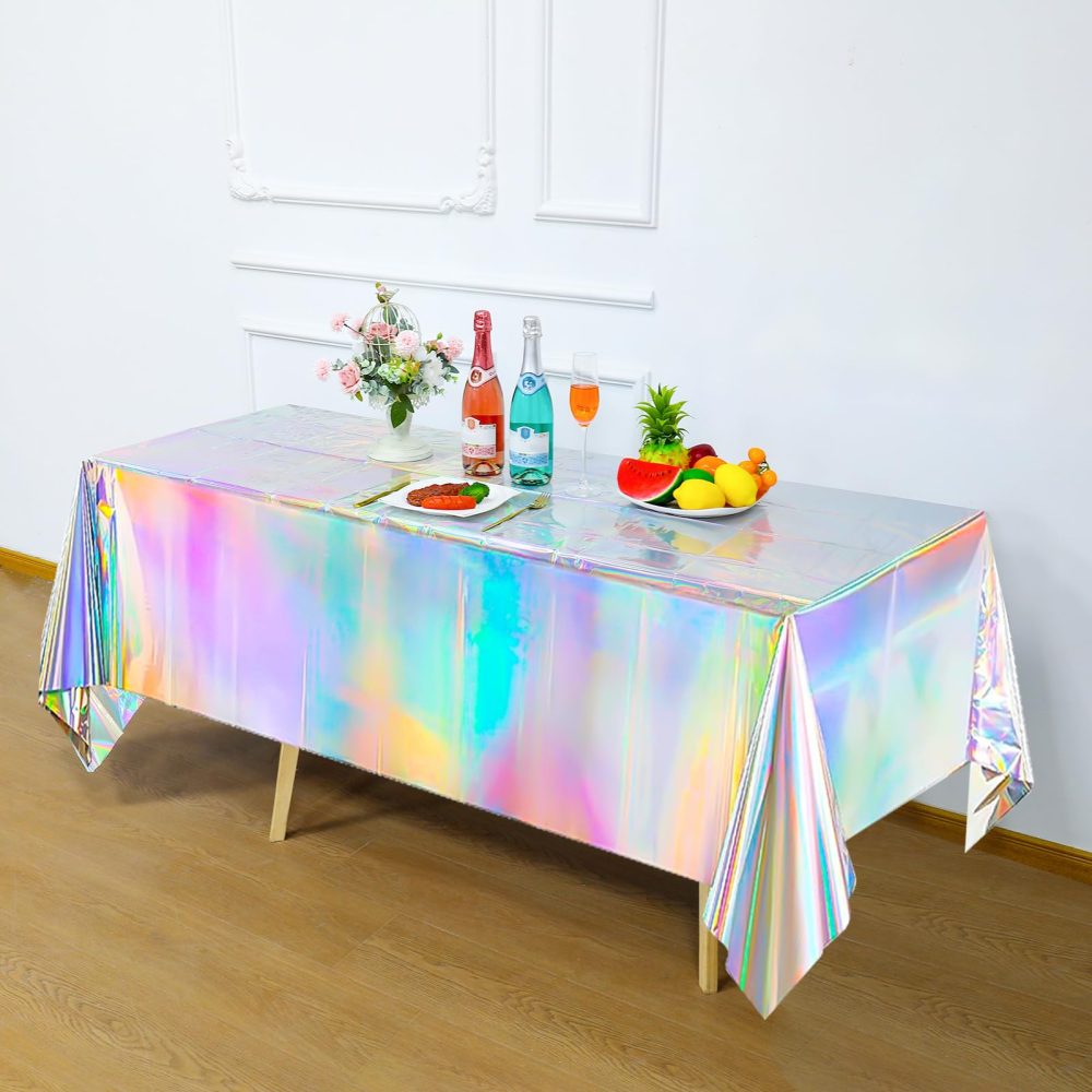 Meng Jiaran 3 Pack Iridescent Party Table Cloths Tablecloth for Mermaid/Birthday Party 54'' x 108'' Rainbow Holographic Rectangle Table Covers for Wedding Christmas Party Decorations - Image 4