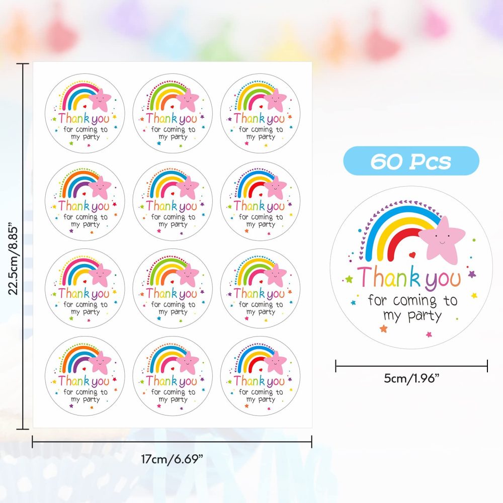 G2PLUS 5cm Thank You Stickers,60PCS Waterproof Thank You for Coming to My Party Stickers,Rainbow Stars Thank You Favors Stickers/Labels for Birthday Party Bags,Baby Shower Party Favors - Image 7