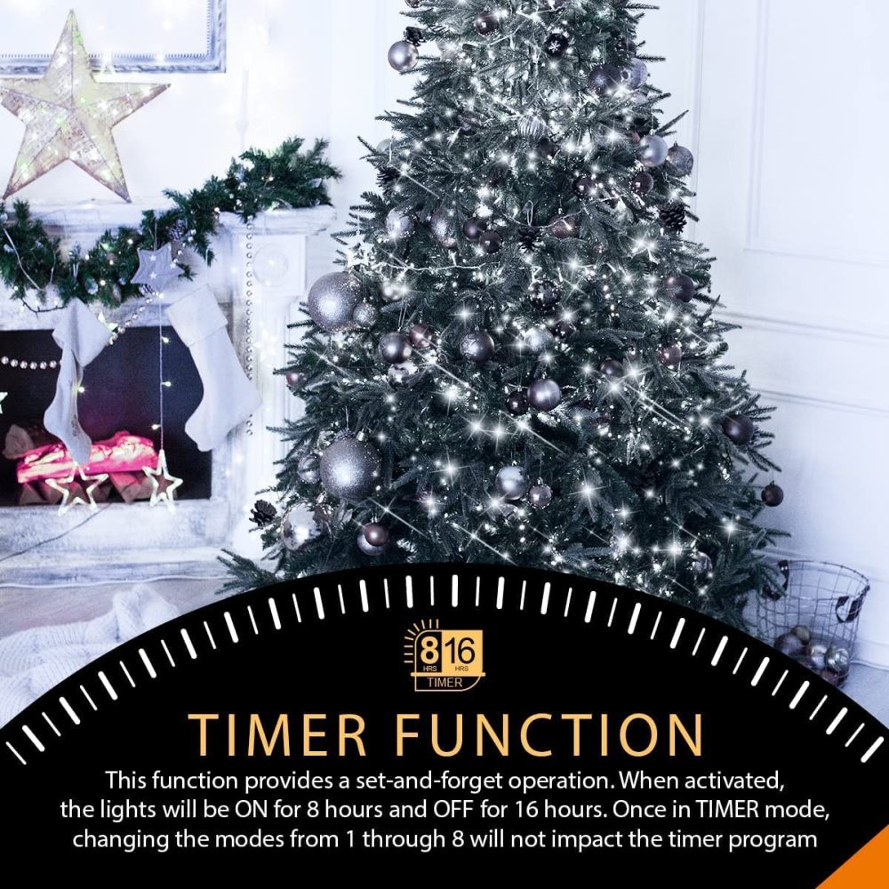 ANSIO® Christmas Lights 500 LED 12.5m/41ft Cluster Compact Christmas Tree Lights for Indoor & Outdoor Cool White Decorations Fairy Lights with Timer for Xmas Garden & Party |Mains Powered Green Cable - Image 3
