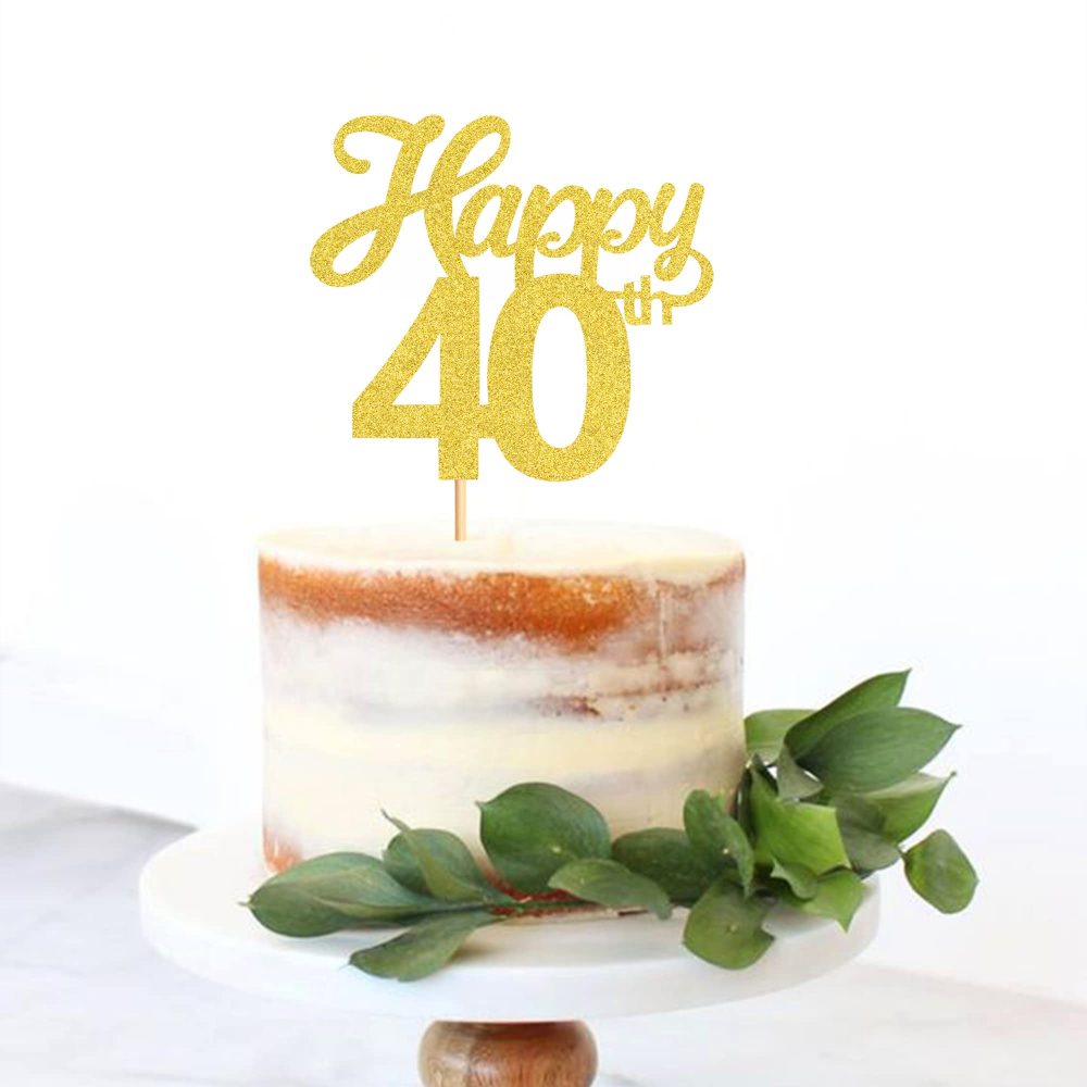 Blumomon 3Pcs Happy 40th Cake Toppers Gold Glitter Number 40 Forty Birthday Cake Pick Decorations for Cheers to 40 Years Old 40th Birthday Wedding Anniversary Party Supplies - Image 3