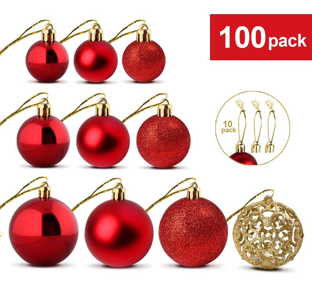 ilauke 100pcs Christmas Baubles Shatterproof Balls Christmas Tree Decoration Ornaments for Xmas Hanging Decorations (Red & Gold) - Image 9