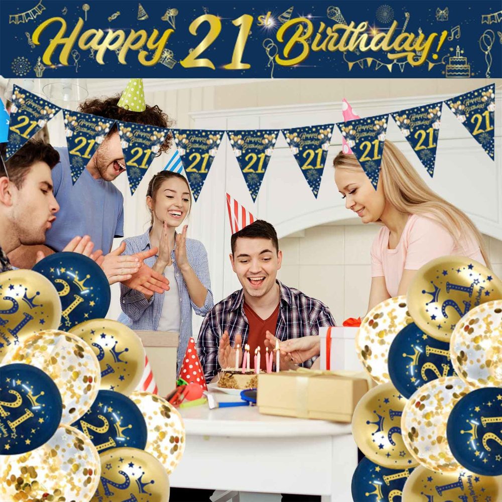 21th Birthday Decorations Kit,Blue Gold Happy 21th Birthday Banner,21th Birthday Balloons,Blue Gold Latex Balloons Party Decorations for men 21th Birthday Party Supplies (21th Birthday) - Image 7