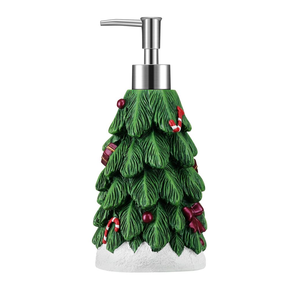 Emibele Christmas Tree Lotion Dispenser, Resin Hand Soap Shampoo Shower Gel Dispenser Bottle, Refillable leak Proof Decorative Pump Bottle for Bathroom Kitchen Countertop 13.5oz/400ml, Green