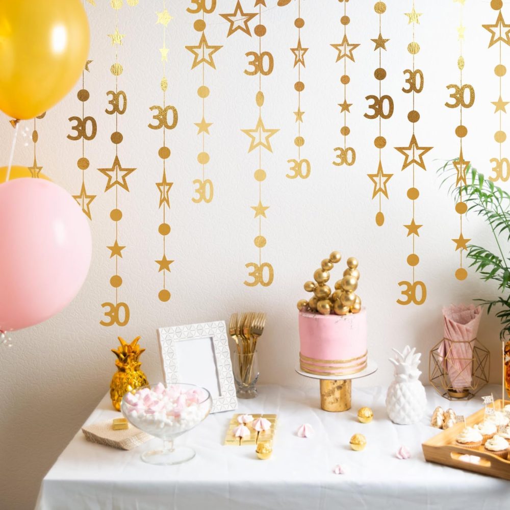4 Pcs Gold 30th Birthday Decorations Garlands 3m Dot Twinkle Star Birthday Banner Hanging Decorations for Womens Mens 30 Year Old Birthday Cheers to Thirty Years Anniversary Party Supplies - Image 5