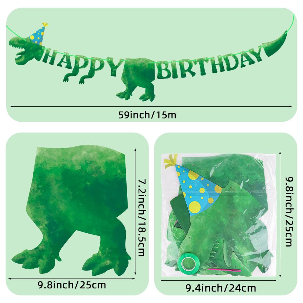 Fowecelt Dinosaur Happy Birthday Banners - Personalised Dinosaur Bunting Large Size 59 Inch / 5 Ft, for Birthday Banner Decorations Party Supplies Boy Girl (Green) - Image 9