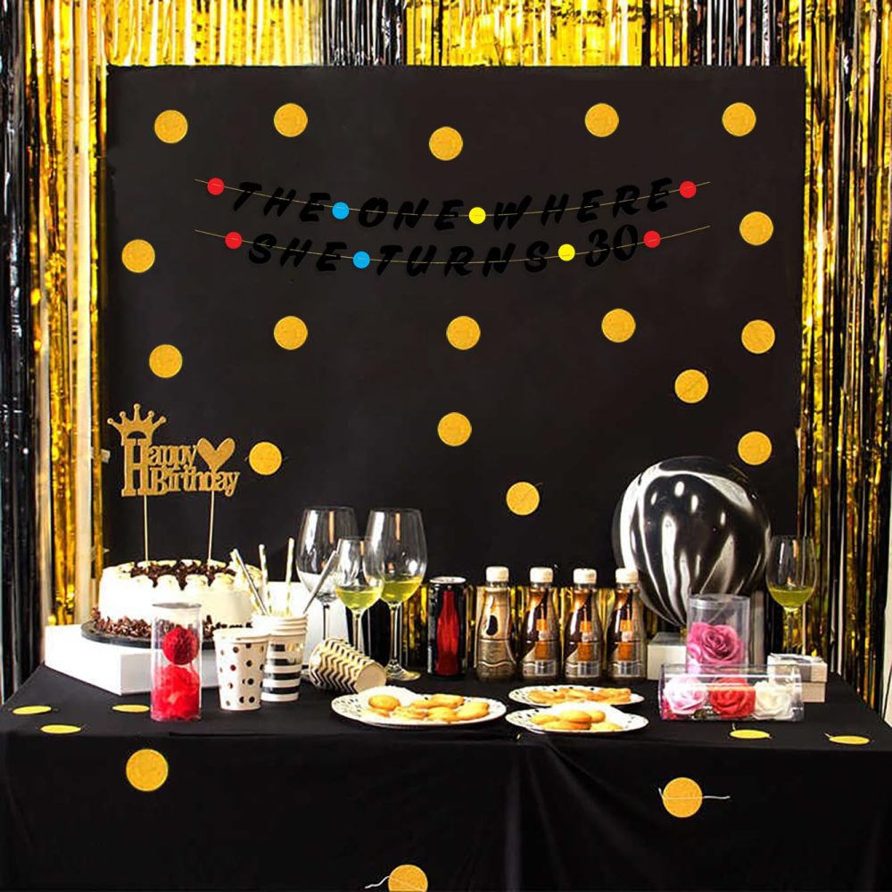 Friends Themed 30th Birthday Black Glitter Banner - Happy 30th Birthday Party - 30th Birthday Party Decorations and Supplies - Image 3