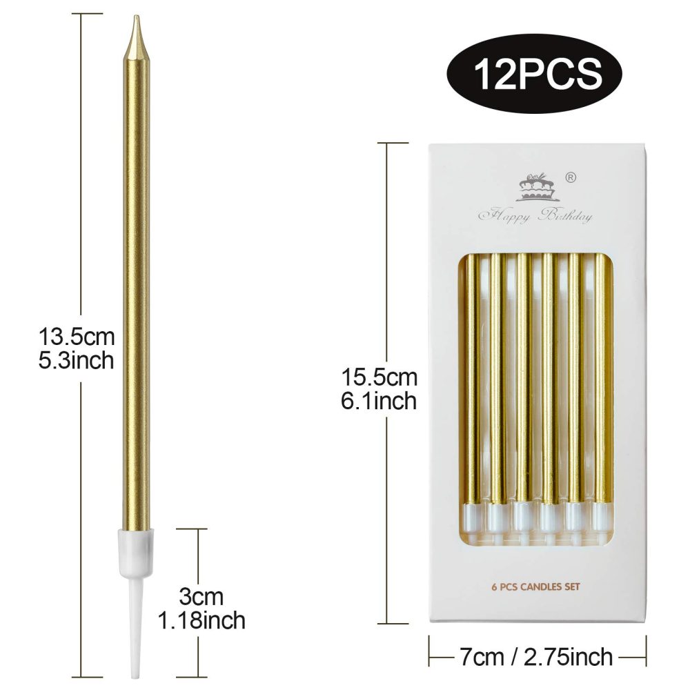 12PCS Birthday Candles with Real Flames Party Supplies for Cakes Sparkler Candles for Birthday Dinner Party (Gold) - Image 7