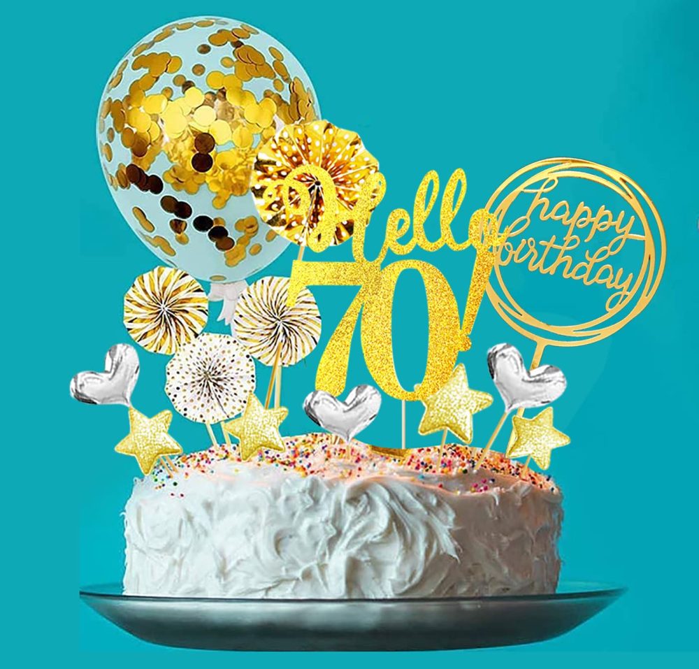 70th Birthday Decorations Personalised Cake Topper,70th Cake Toppers with 70th Birthday Candle,Hello70 happy Birthday Topper Rose Gold Cake Decorations (20pcs) (70) - Image 2