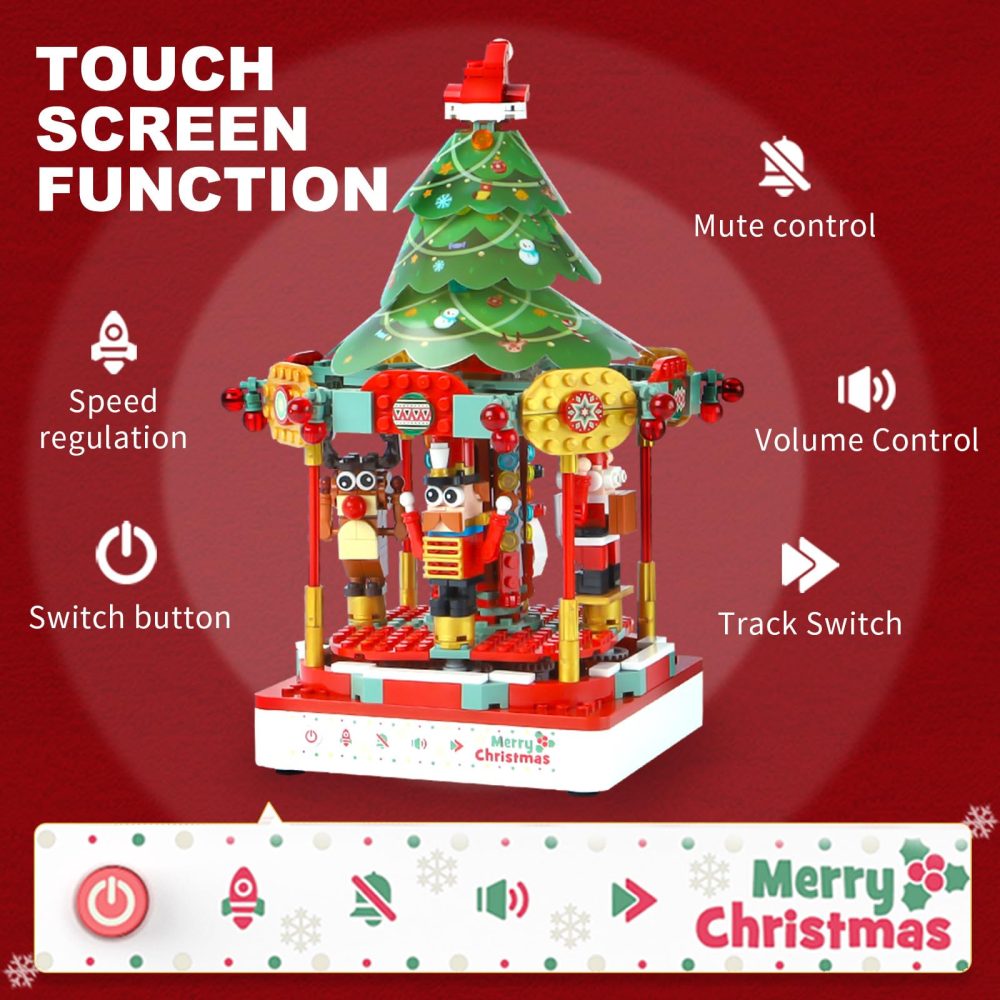 MOCBROPCS Christmas Tree Music Box Building Toys with Rotating Santa Claus Snowman Reindeer, Two Lights, Touch STEM Construction Toy for Adults and 8-16 Boys and Girls - Image 5