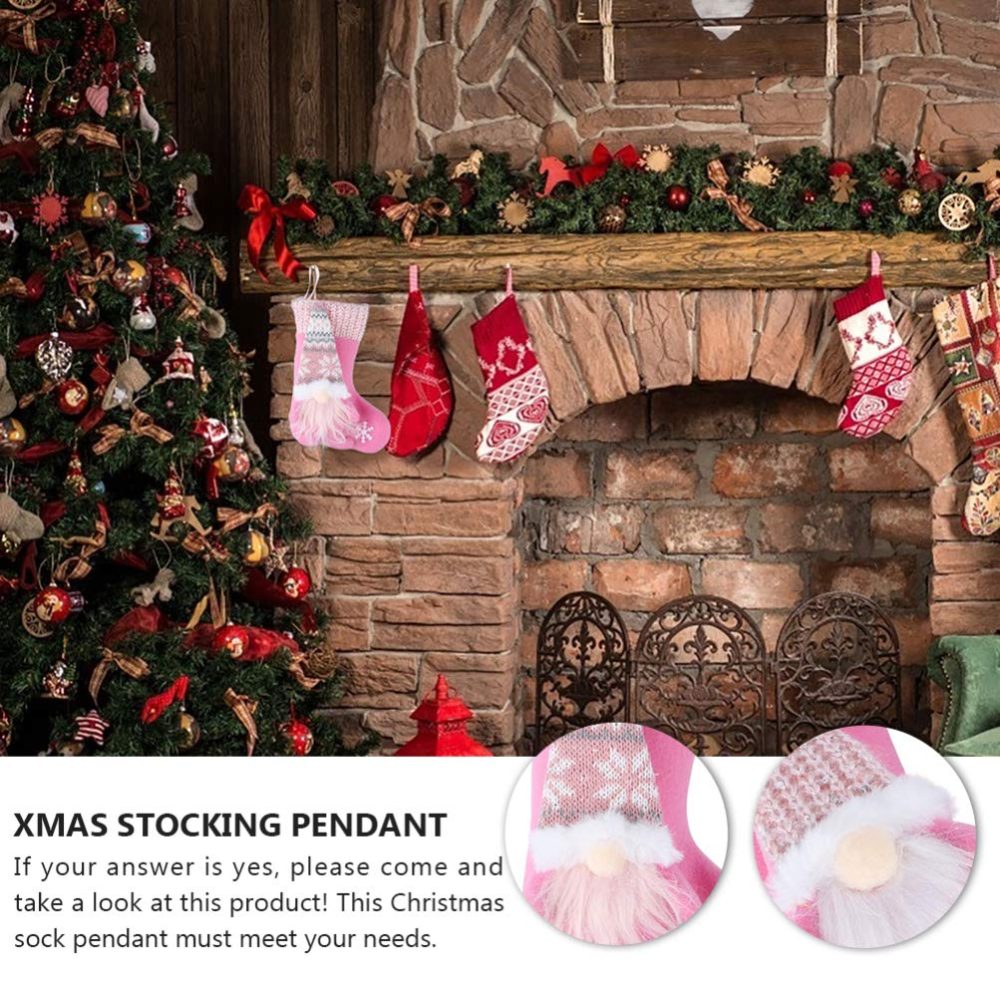 2pcs Christmas Stockings Set 3D Large Xmas Stockings Plush Faux Fur Cuff Family Hanging Socks Bag for Xmas Tree Holiday Season Party Decor (Pink) - Image 6