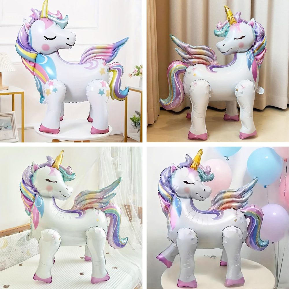 AYNKH Unicorn Balloons 3D Unicorn Party Decorations Cartoon Unicorn Helium Balloon Gradient Party Festival Decoration Props Aluminium Film Balloons with Balloon Pump - Image 4