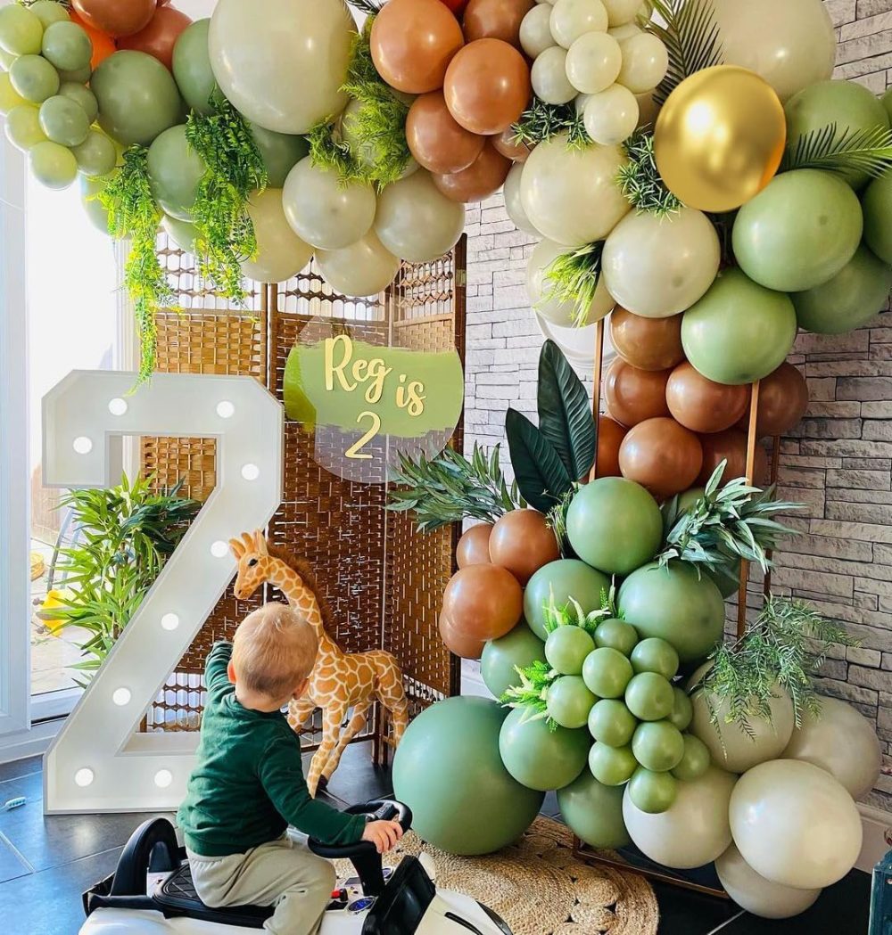 Brown and Green Balloon Arch Kit, 147pcs Coffe Brown Orange Gold Balloon Garland with Nude Green Balloon Latex Balloons for Jungle Safari Wild One Woodland Party Birthday Garden Party Decoration - Image 5