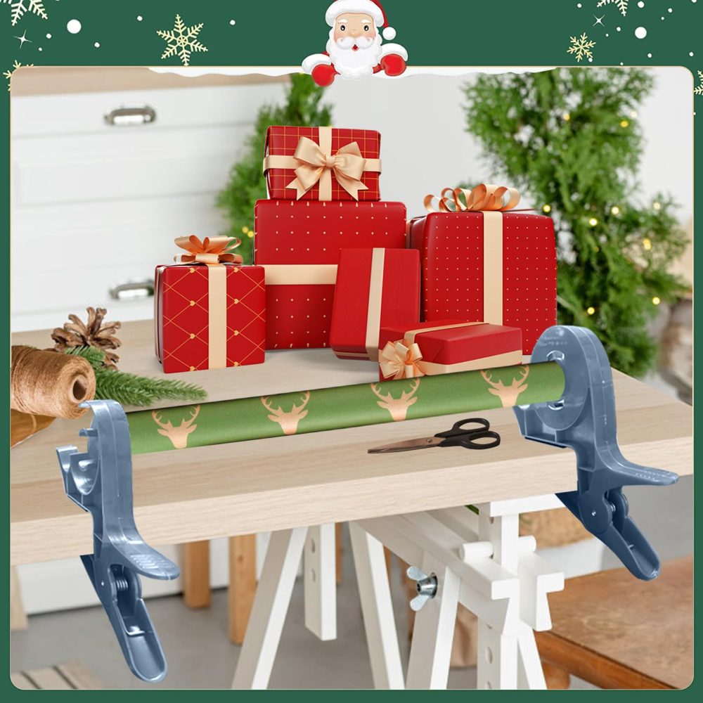 2Pcs Wrapping Paper Clamps, Wrapping Station, Gift Wrapping Paper Cutter, Christmas Wrapping Accessories Fits Any Size Roll for Desk Packing Christmas (Grey) - Image 3