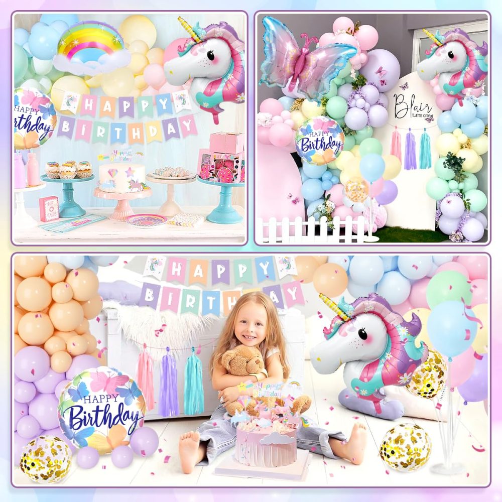 TOLOYE Birthday Decoration for Girls, Unicorn Butterfly Theme Party Decorations, Birthday Decorations with Happy Birthday Banner, Unicorn Butterfly Foil Balloons, Girls Birthday Party Supplies - Image 6