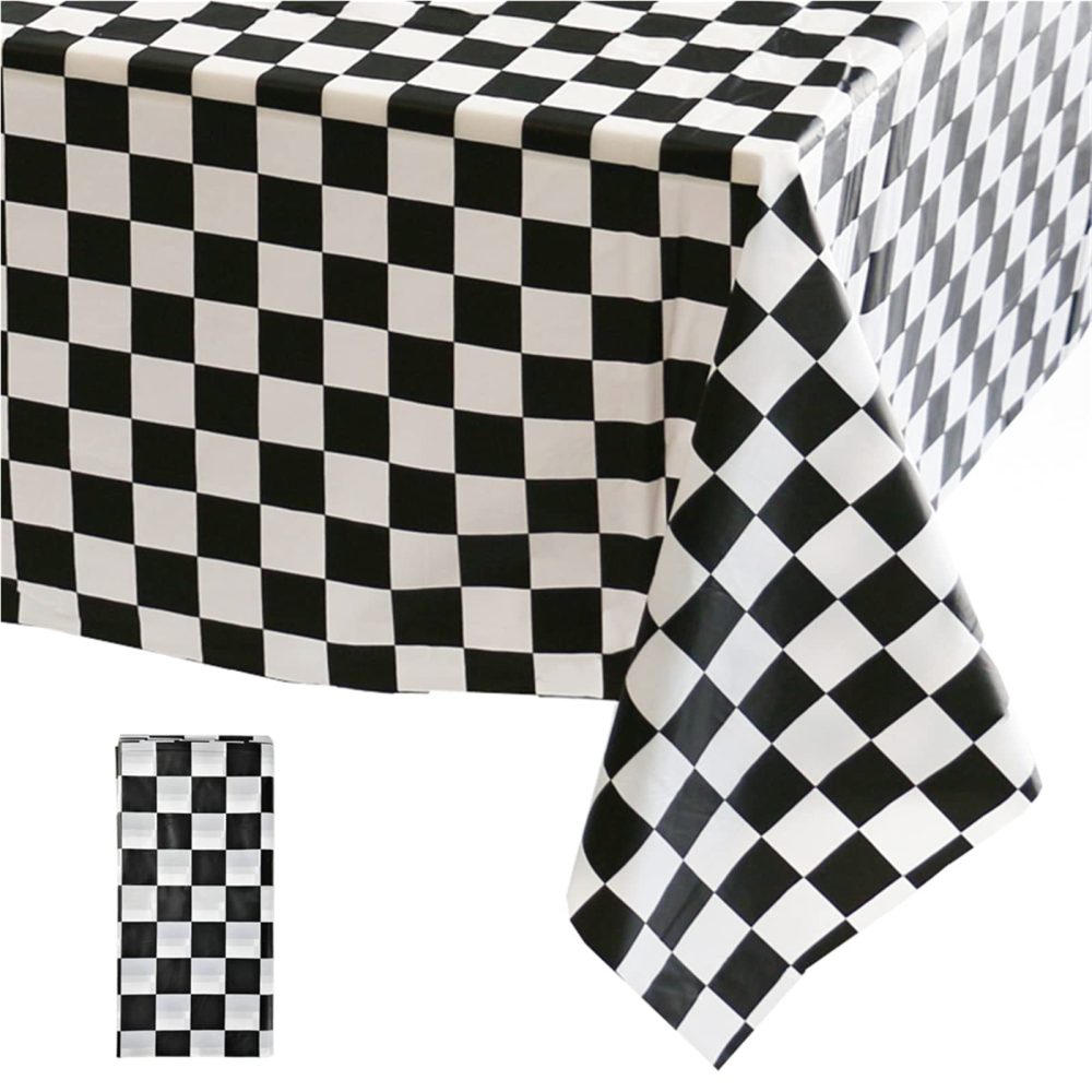 137*274cm Black and White Checkered Disposable Table Cloth Table Covers,Party Rectangular Tablecover Plastic Tablecloths for Racing Party,Picnic,Baby Shower,Wedding,Birthday Parties Decoration