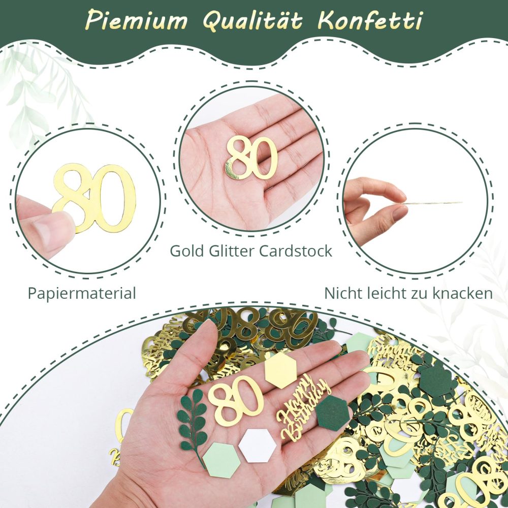 ALEGRE Pack of 300 Confetti 80th Birthday Decoration Large 2.4-5 cm, Table Decoration 80th Birthday Woman Men, Decoration 80th Birthday Woman Green, Confetti 80s Birthday, Glitter 80th Birthday - Image 6