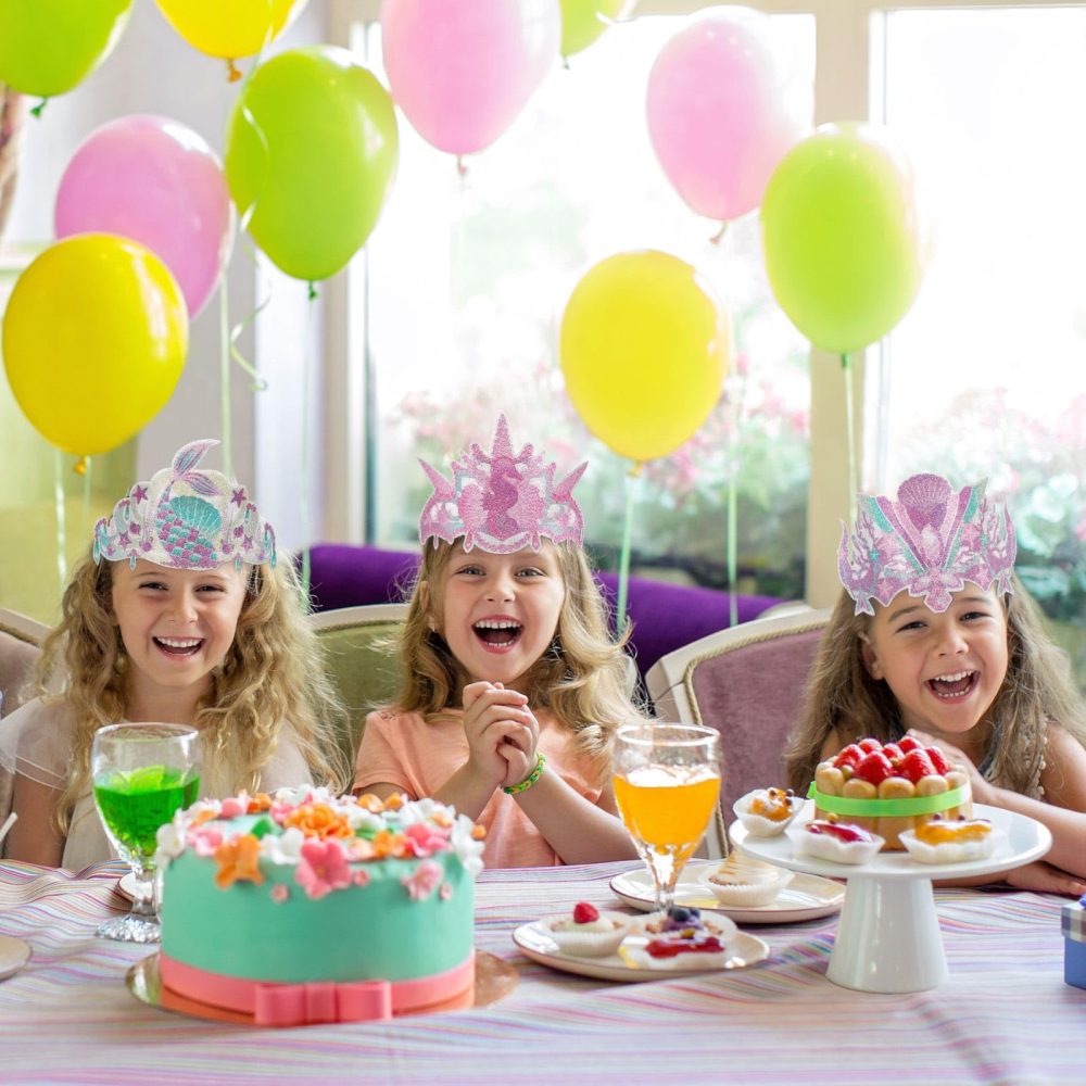 WERNNSAI Mermaid Party Crowns - 12 Pcs Birthday Party Hats Glitter Crowns for Kids Girls Princess Paper Crown for Mermaid Birthday Party Supplies - Image 2