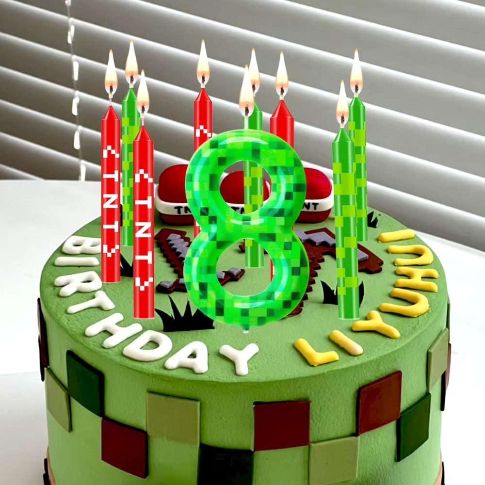 13pcs Gaming Candle Cake Decorations, Number 8 Candle Toppers Large Happy Birthday Topper Toppers Happy Birthday for Kids (8th) - Image 2