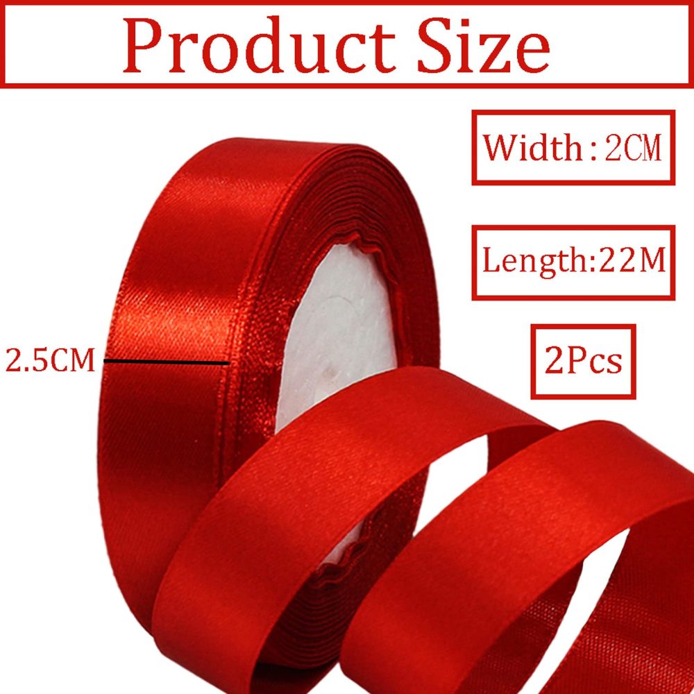 2 x 25mm Wide Red Ribbon Thick Red Christmas Ribbon for Gift Wrapping 22m, 1 inch Thick Red Satin Ribbon for Wedding Car Xmas Ribbon Cake Wrapping Ribbon Hair Bow Bouquet Craft Decoration Ribbon - Image 2