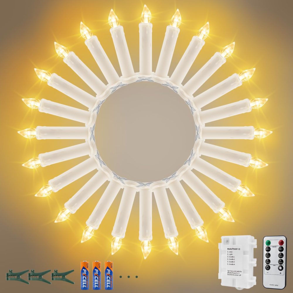 Koopower 20 LED Candles with Timer, Batteries and Remote Control on 10 m IP65 Waterproof Transparent Cable, Dimmable Candle Fairy Lights for Christmas Tree, Wedding, Party, Warm White - Image 7