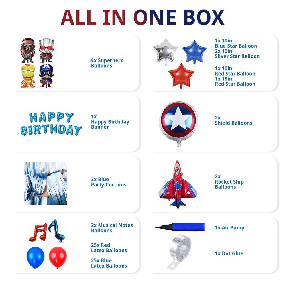 Direct Spech Ltd - 72 Pack Superhero Birthday Party Decorations Set with Balloons Arch, Superheroes Backdrop and Happy Birthday Banner Perfect for Boys Superheroes Themed Birthday Party - Image 5