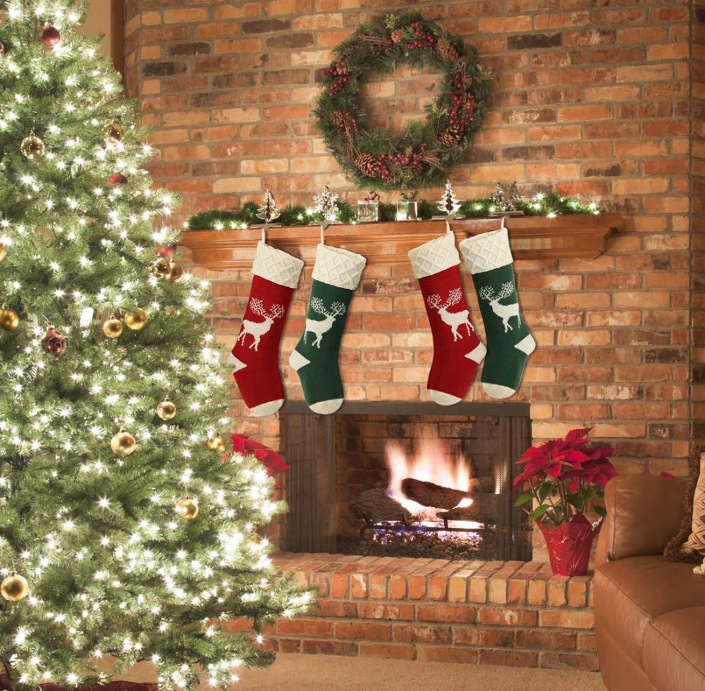 Christmas Stockings, Knitted Reindeer Pattern Xmas Stockings Traditional Hanging Socks Ornament for Family Holiday Party Decorations 46CM - Image 3