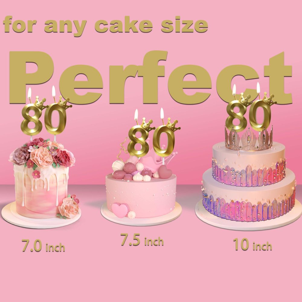 2 Piece Gold Birthday Candles Number 80 Candle is Perfect for The 80th Birthday Decorations, Number Candles for Cakes is Perfect Candles (Gold, 80) - Image 4