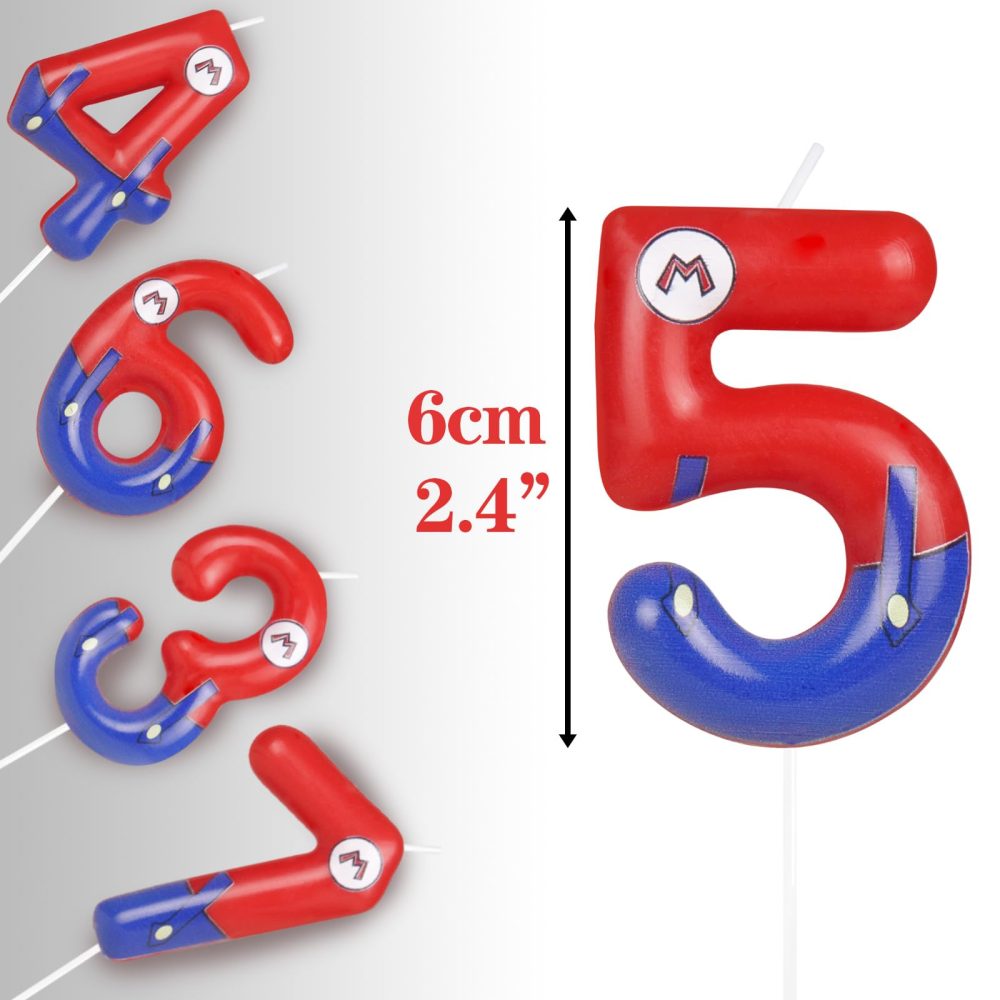 Yiran Mario Number 6 Candle Decorations, Red Blue Birthday Candles,6th Cartoon Movie Themed for Kids Boys Girls Happy 6th Birthday Gift Cake Party Decoration - Image 7