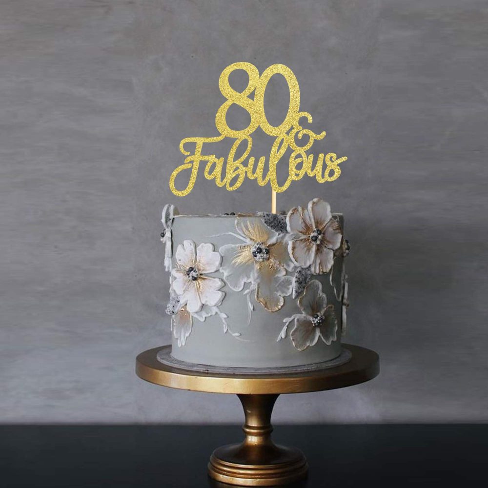 Blumomon 3 Pack 80 & Fabulous Cake Topper Gold Glitter Cheers to Happy 80th Birthday Cake Toppers Eighty and Fabulous Cake Pick Decorations for 80th Wedding Anniversary Birthday Party Supplies - Image 2