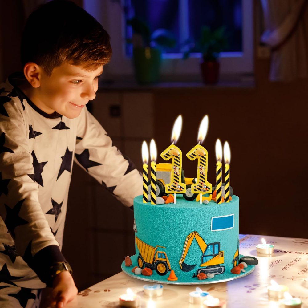 Construction Birthday Candles, Birthday Number 3 Candle with Yellow and Black Stripes Candle for Cake, Happy 3nd Birthday Cake Candle Topper for Boys Construction Birthday Party Decoration Supplies - Image 4