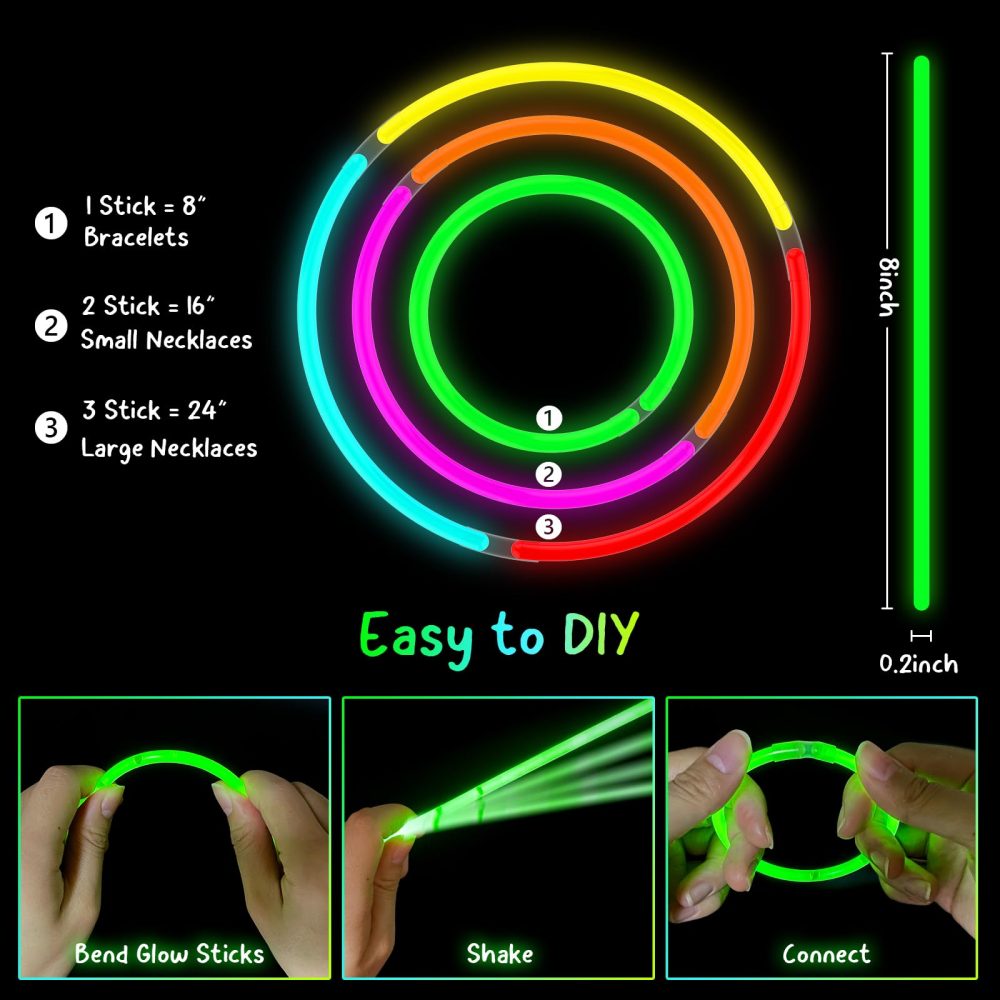 DELEE 100PCS Glow Sticks,Glow Sticks Party Packs Neon Glow Stick Bracelets,Glow Necklaces for Kids Adults, Perfect for Weddings,Parties,Festivals,Halloween,Christmas - Glow in the Dark Party Supplies - Image 4